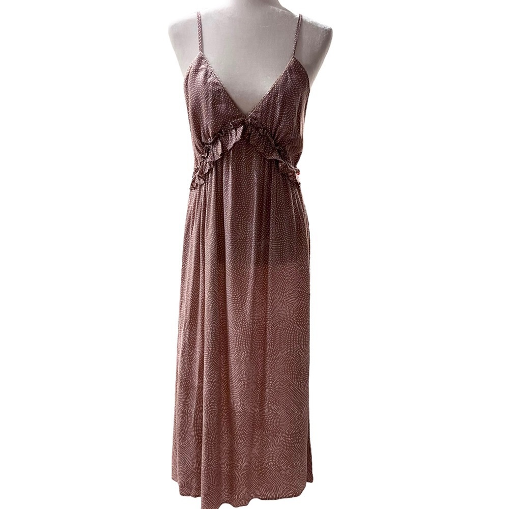Shop Neighbor Clothing Women's Brown & White Polka Dot V-Neck Maxi Dress Size M